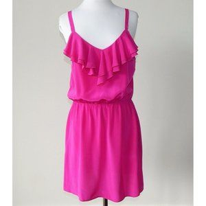 AVENUE A NYC Vibrant Magenta Pink Barbiecore Silk Lolita Sun Dress size Large